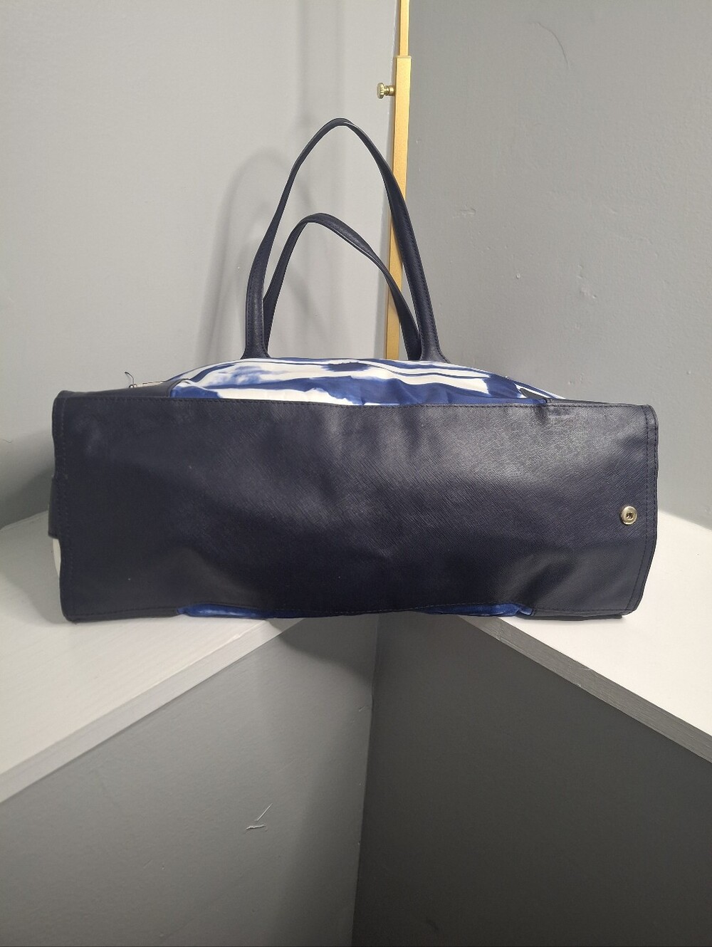 Tory Burch Ella Nylon Tote Bag Navy White Stripe Foldable Travel Bag - Picture 8 of 12